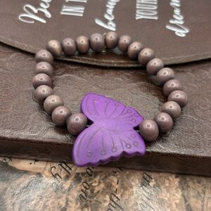 Purple Butterfly Charm Cat's Eye Beaded Bracelet | Bohemian Chic | Stackable Y2K